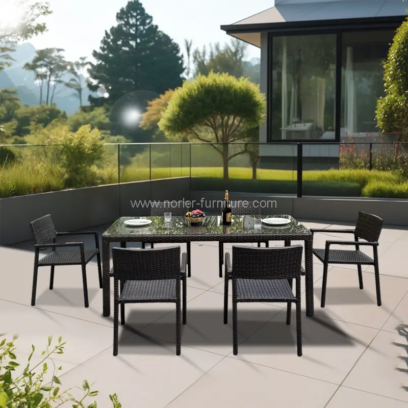 Odolný vonkajší hliníkový rámec PE Rattan Dining Set