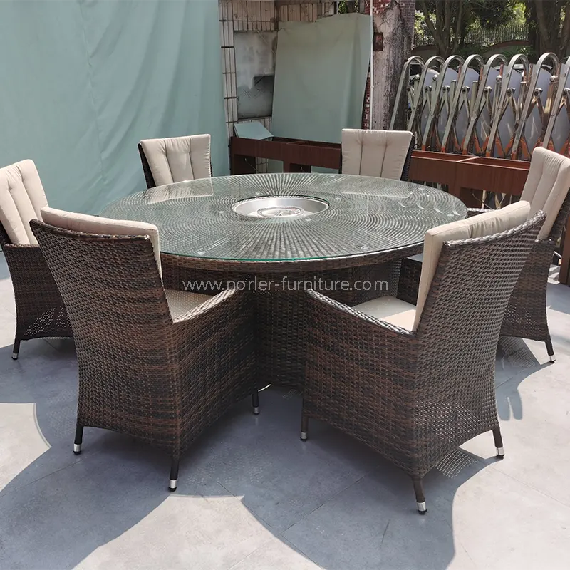 Vonkajší moderný hliníkový rámec PE Rattan Dining Set