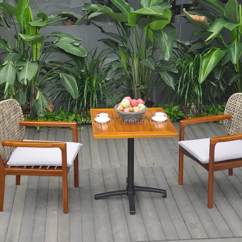 Vonkajšie poveternostné prírodné teakové drevo Rattan Dining Set